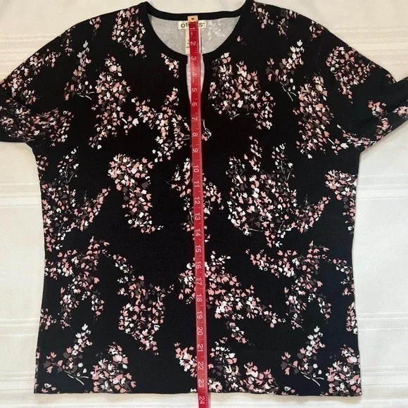 Orvis Cotton Knit 3/4 Sleeve Pullover Sweater Top Sz M Black Pink Floral EUC - Picture 7 of 11